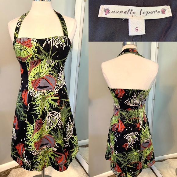 Tropical Print Halter dress sleeveless Small 6 Spring Summer Nanette Lepore - Picture 13 of 14